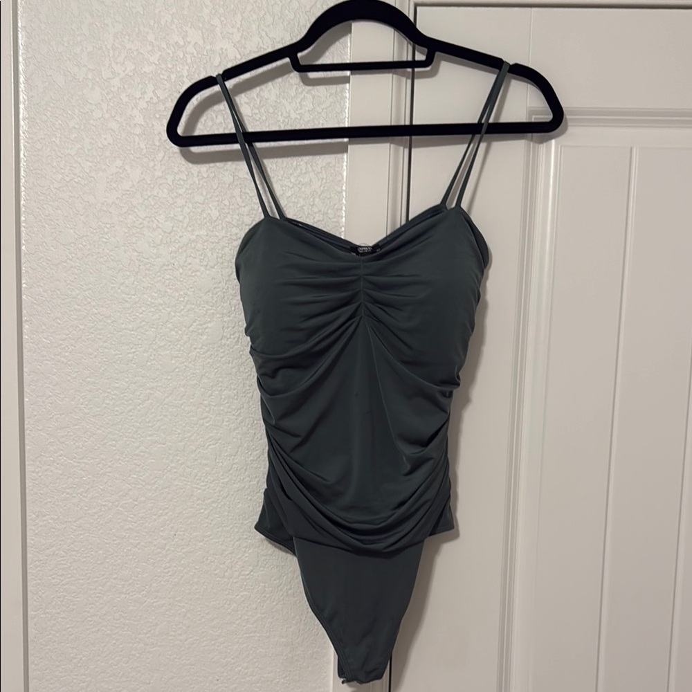 Grey/Teal Ruched Bodysuit with Cups